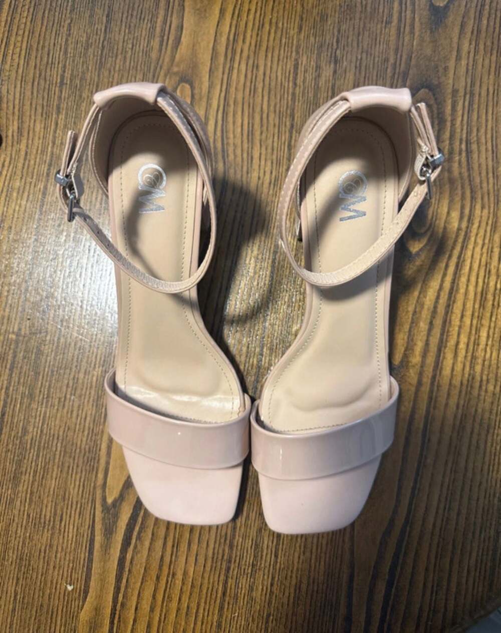 Womens Low-Chunk Heel Ankle Strap Pump Sandal - Nude Patent - 8W
